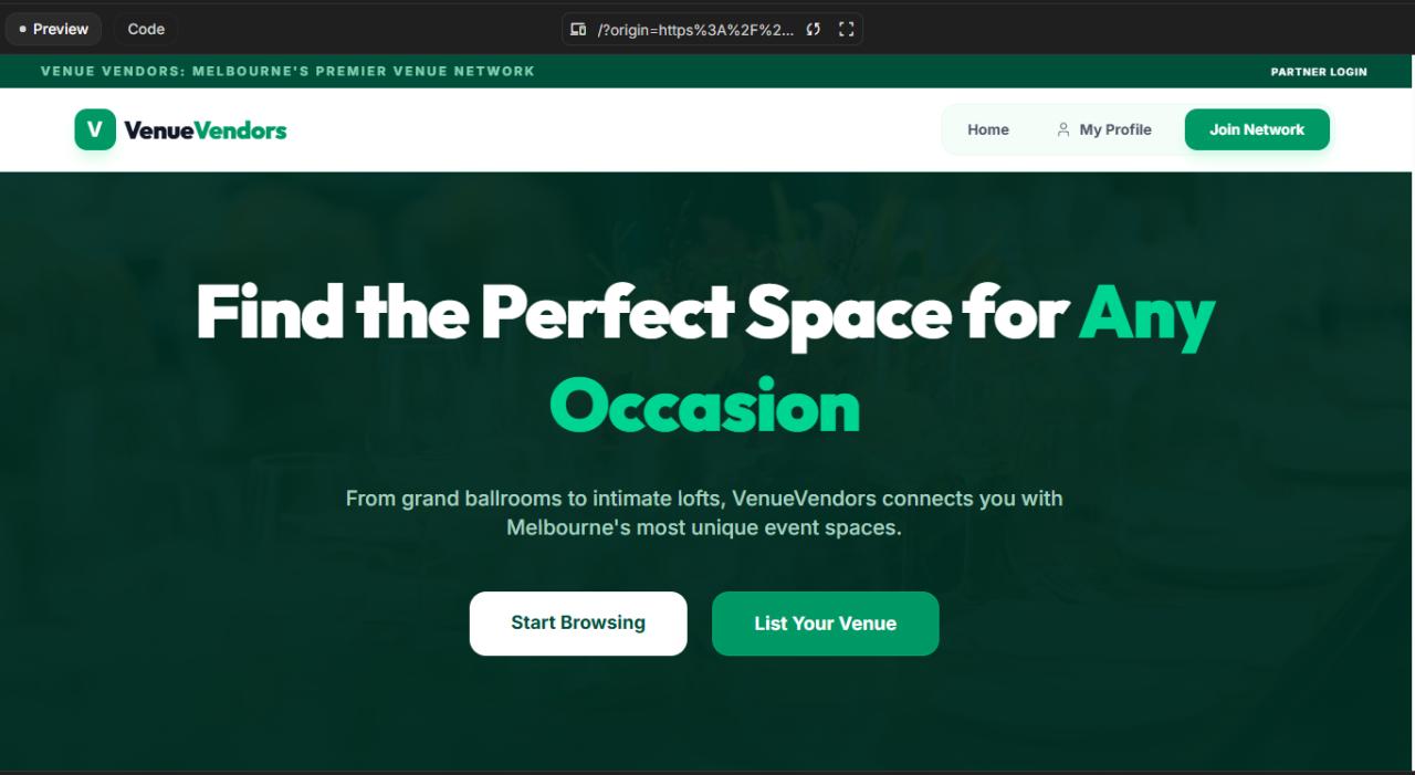 Venue Vendors homepage