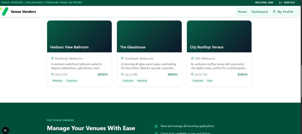 Venue Vendors venue detail page